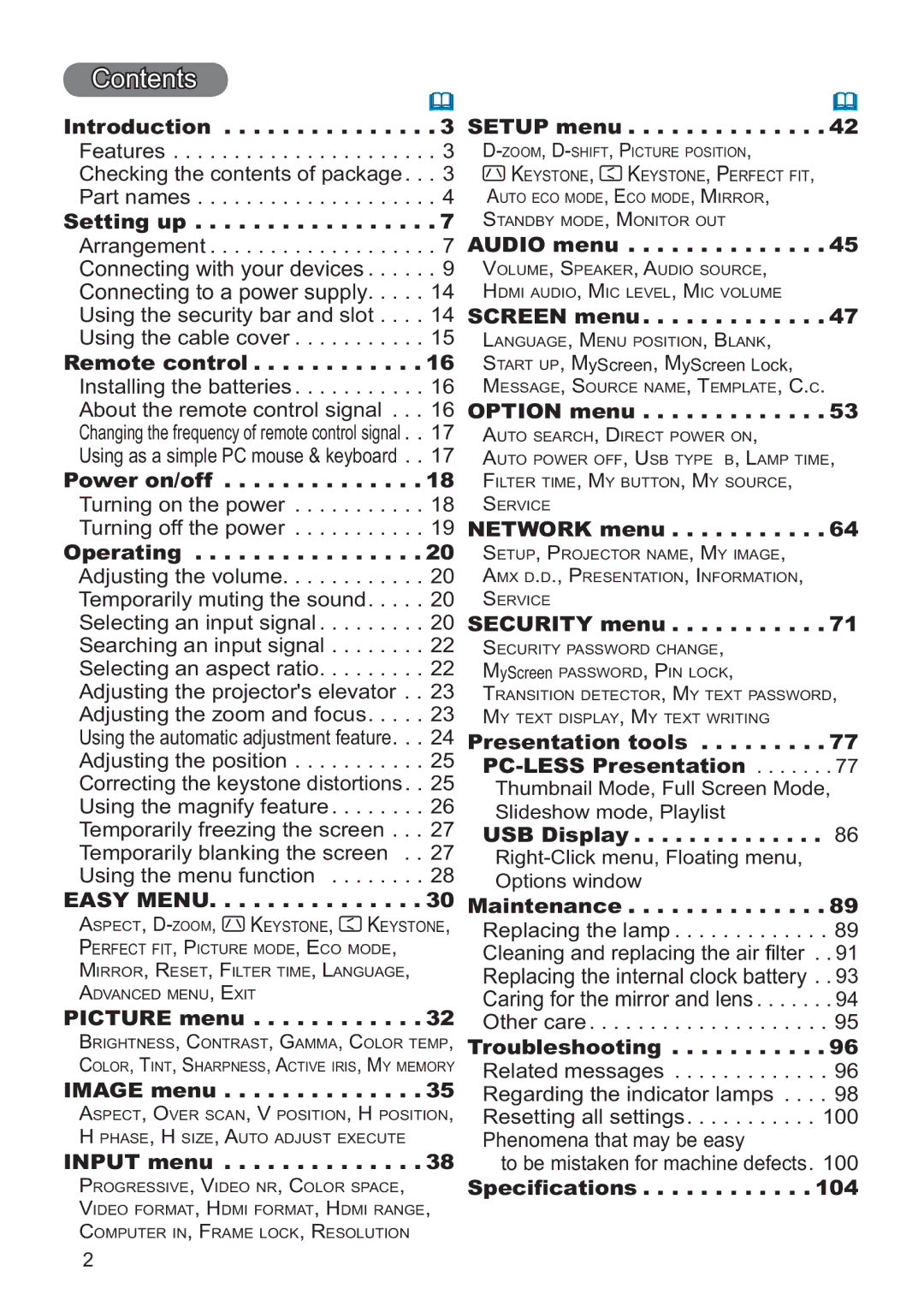 Hitachi ED-A220N user manual Contents 