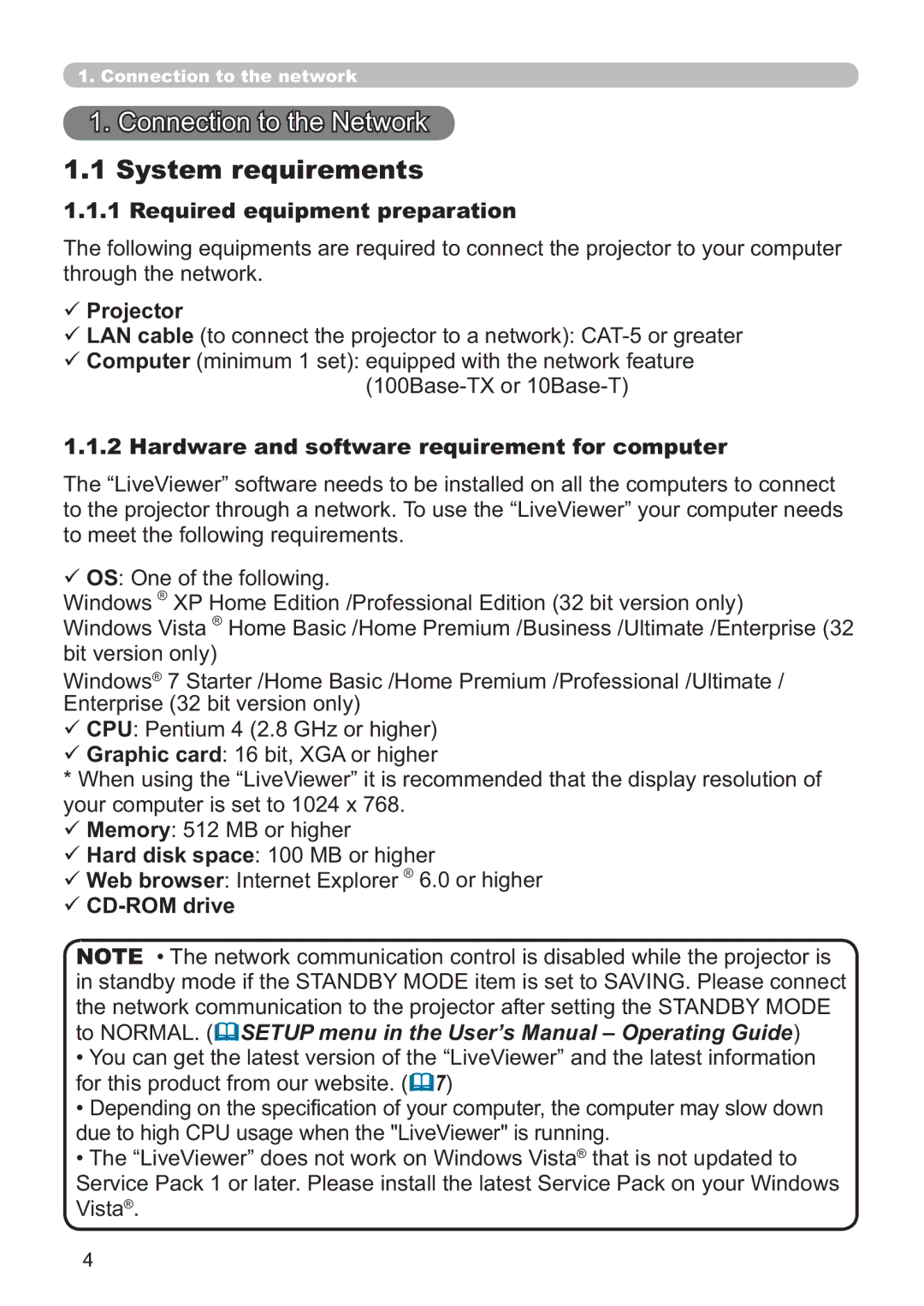 Hitachi ED-A220N user manual Connection to the Network, System requirements, Required equipment preparation, CD-ROM drive 