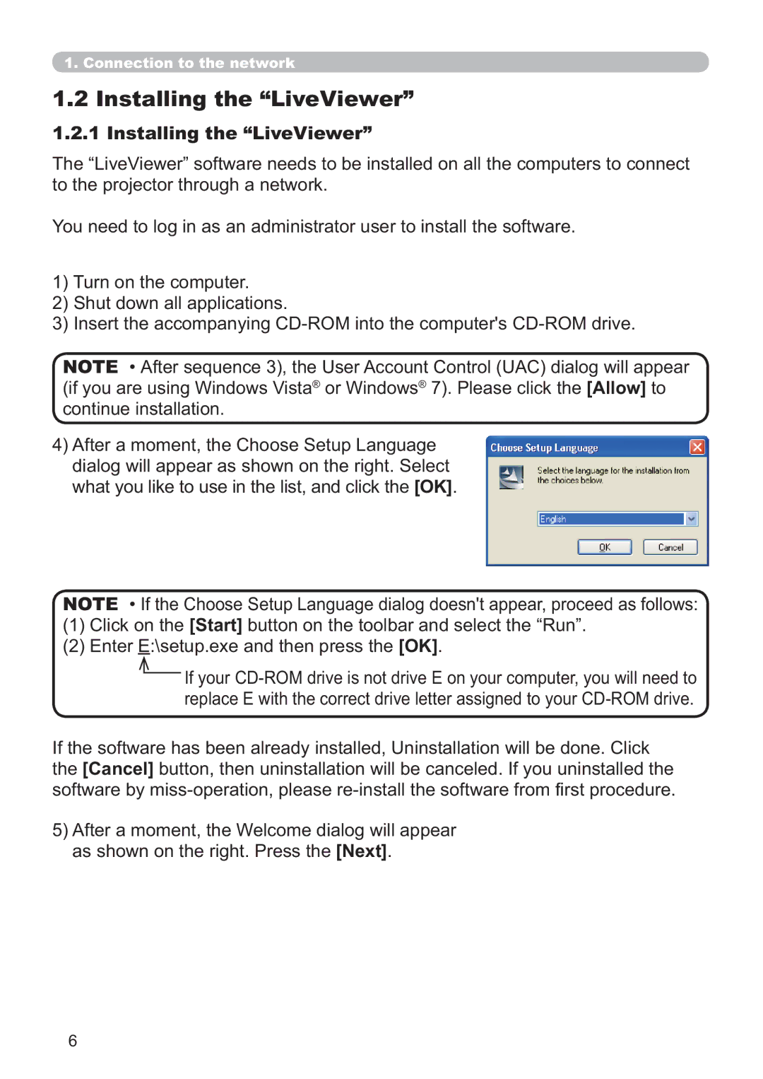 Hitachi ED-A220N user manual Installing the LiveViewer 