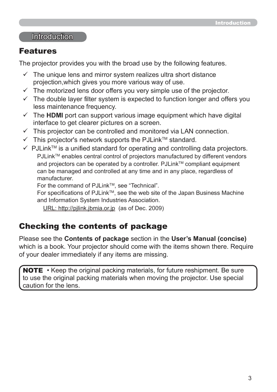 Hitachi ED-A220N user manual Features, Checking the contents of package 