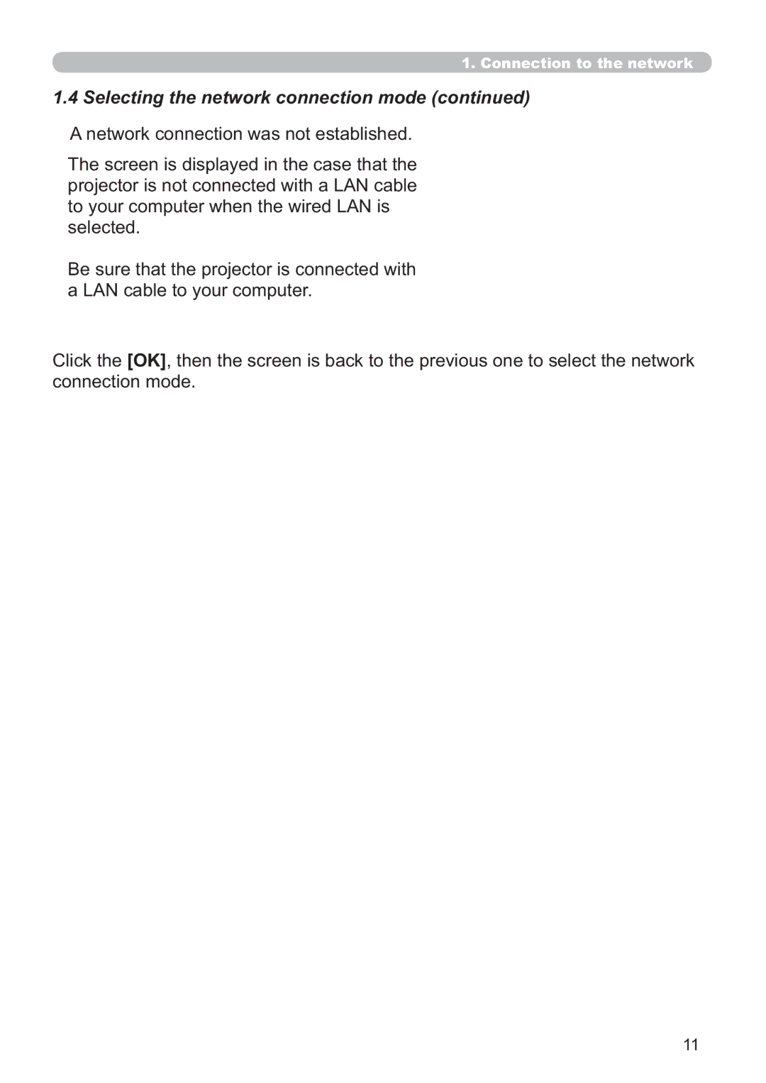 Hitachi ED-A220N user manual Selecting the network connection mode 