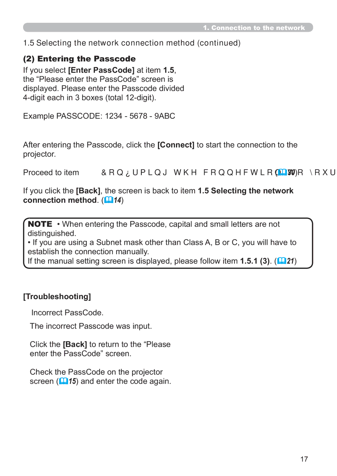 Hitachi ED-A220N user manual Entering the Passcode, Troubleshooting 