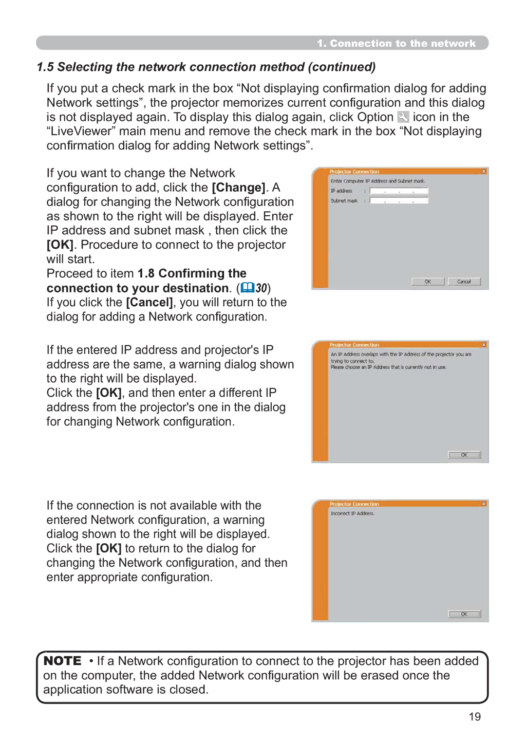 Hitachi ED-A220N user manual Selecting the network connection method 