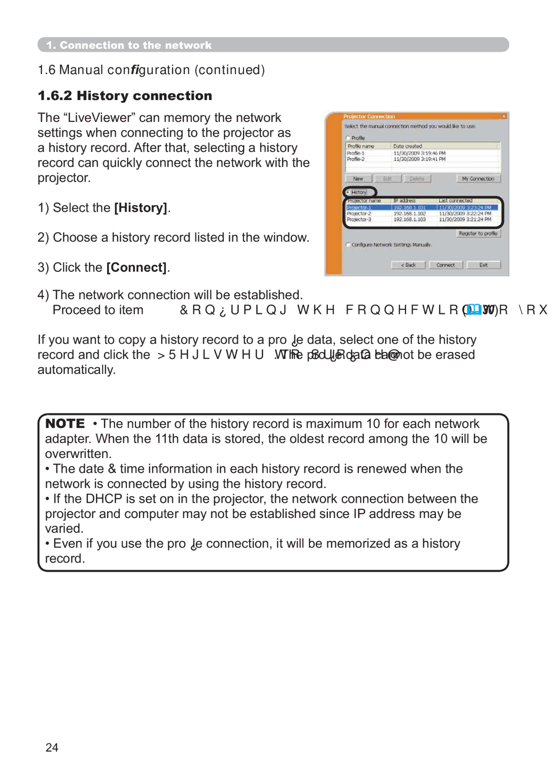 Hitachi ED-A220N user manual Manual conguration, History connection 