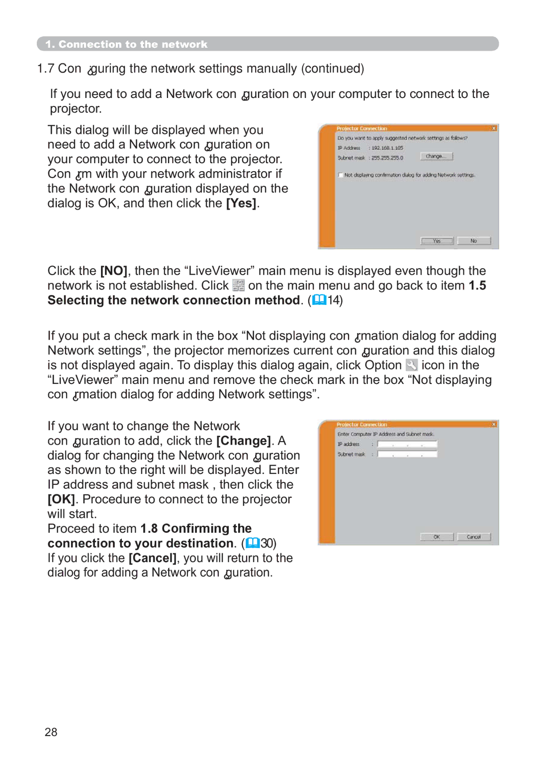 Hitachi ED-A220N user manual Conguring the network settings manually 