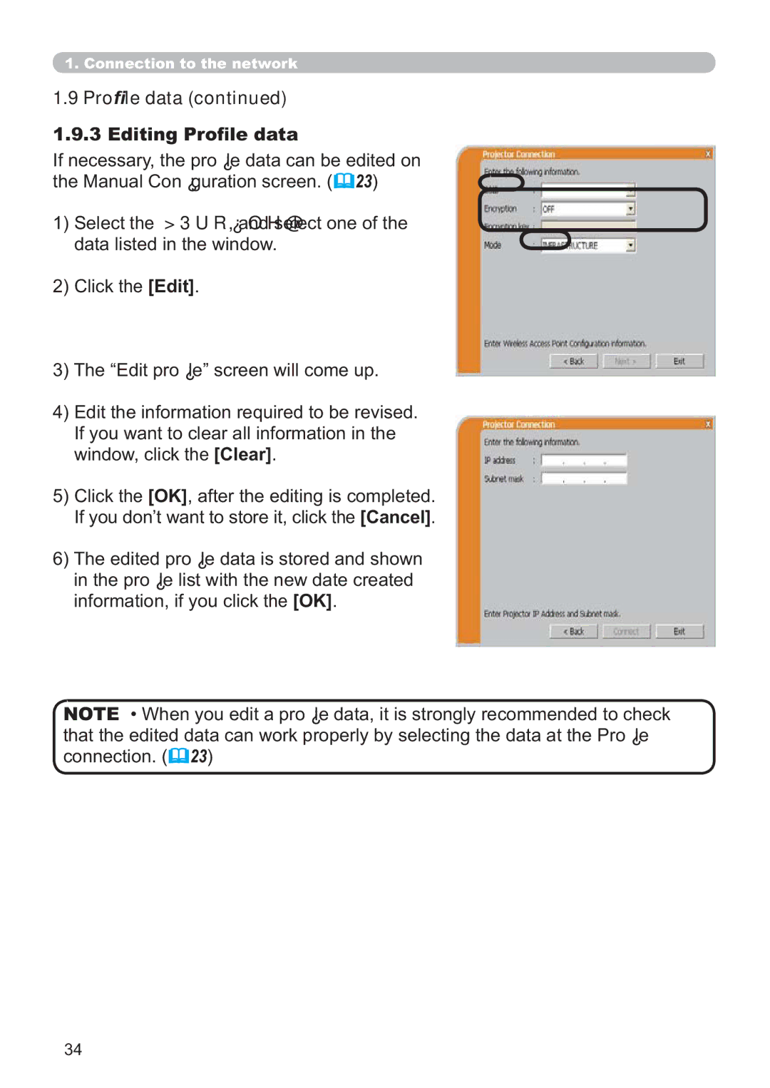 Hitachi ED-A220N user manual Prole data, Editing Proﬁle data 