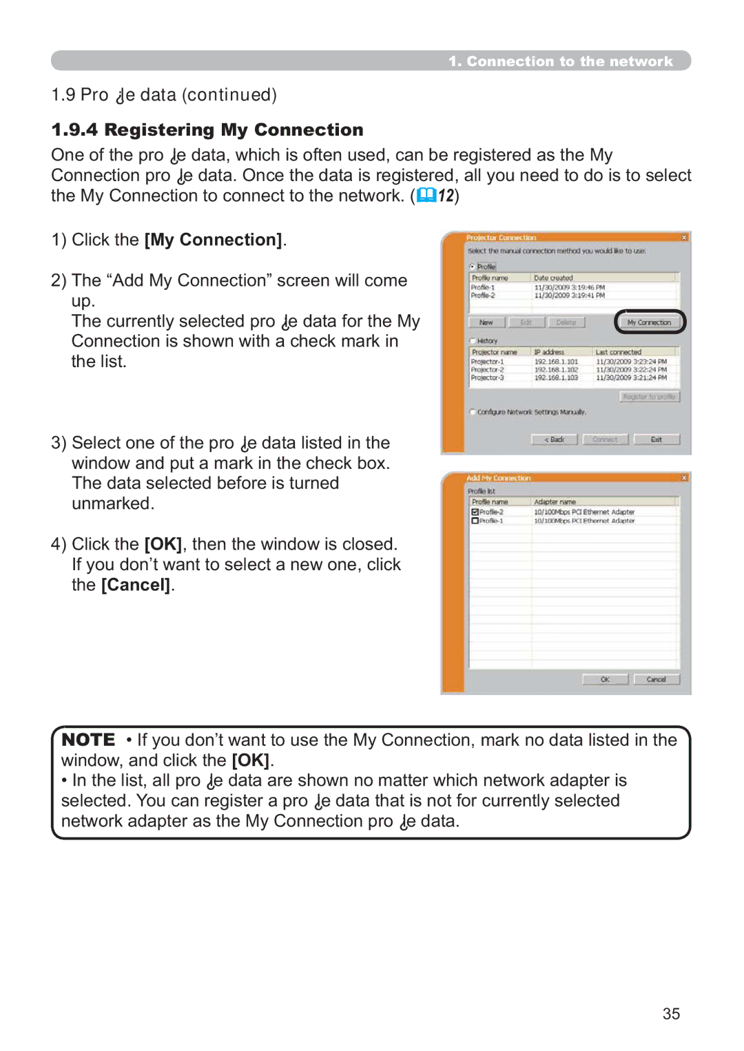 Hitachi ED-A220N user manual Registering My Connection, Click the My Connection 