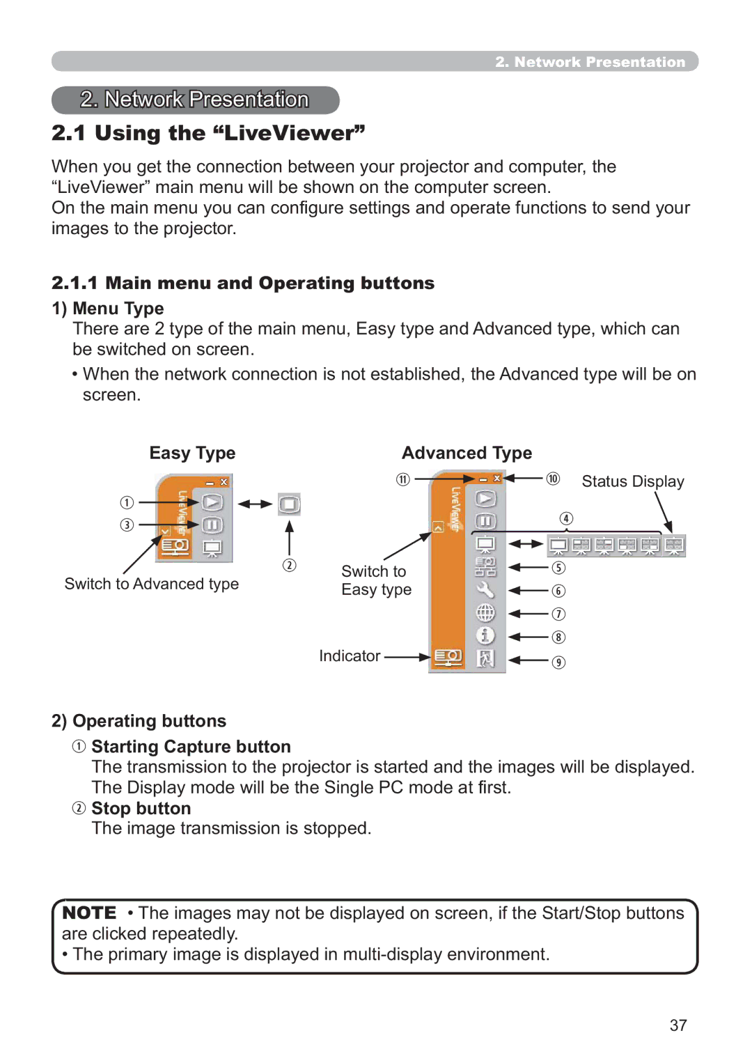 Hitachi ED-A220N user manual Network Presentation, Using the LiveViewer 