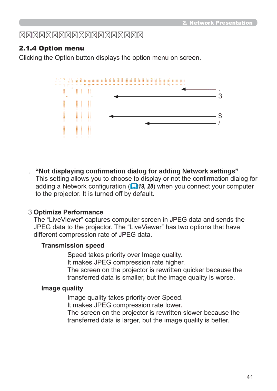 Hitachi ED-A220N user manual Option menu 