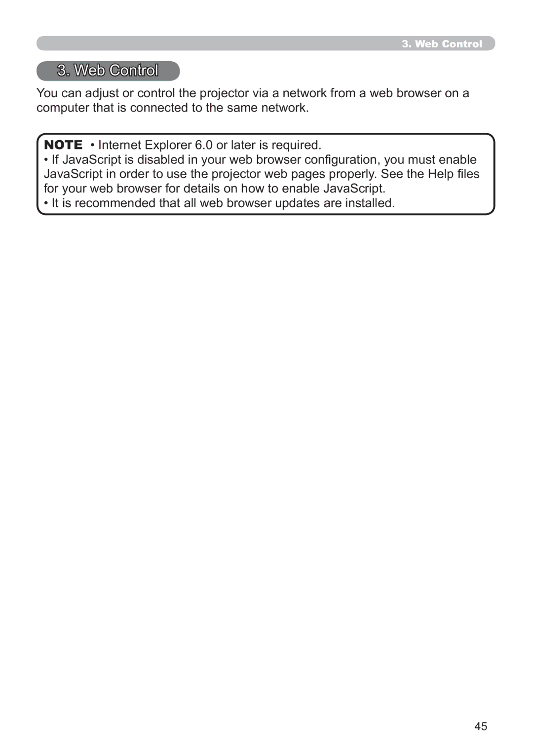 Hitachi ED-A220N user manual Web Control 