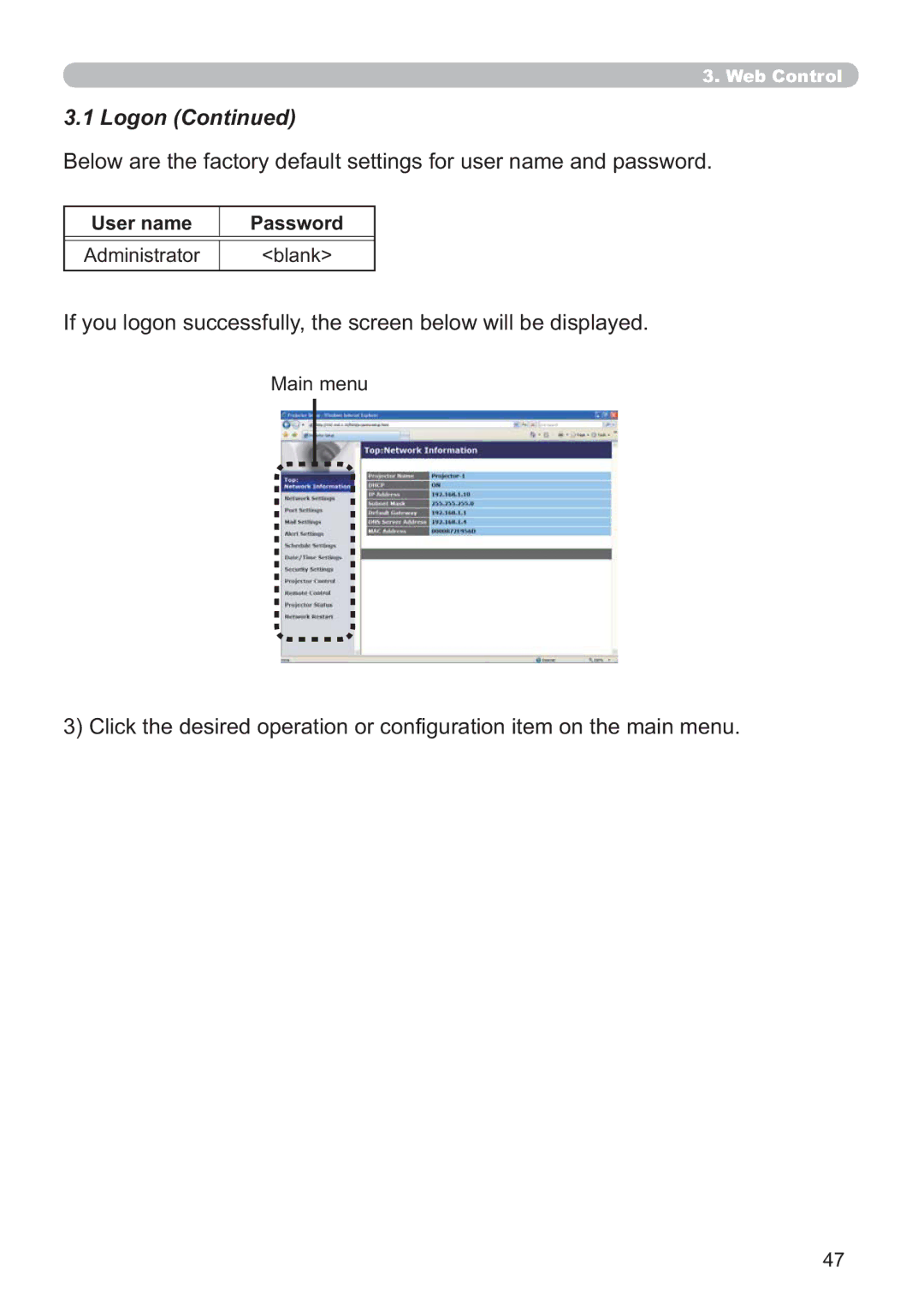 Hitachi ED-A220N user manual Logon, User name Password 