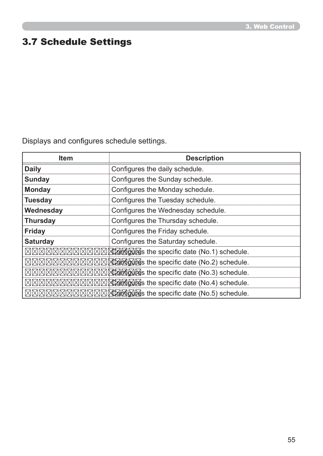 Hitachi ED-A220N user manual Schedule Settings, Displays and congures schedule settings 