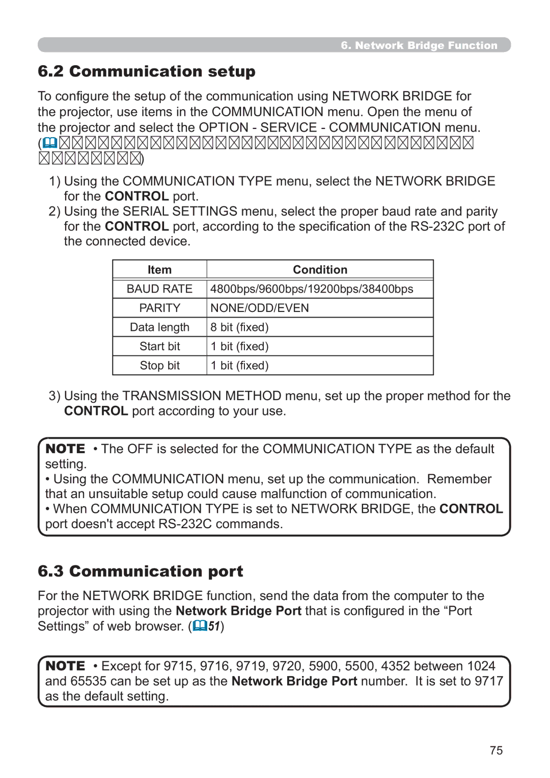 Hitachi ED-A220N user manual Communication setup, Communication port, Condition, Baud Rate, Parity NONE/ODD/EVEN 