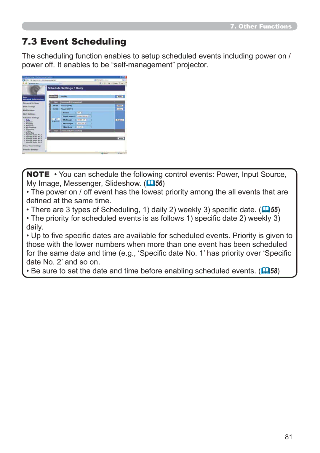 Hitachi ED-A220N user manual Event Scheduling 