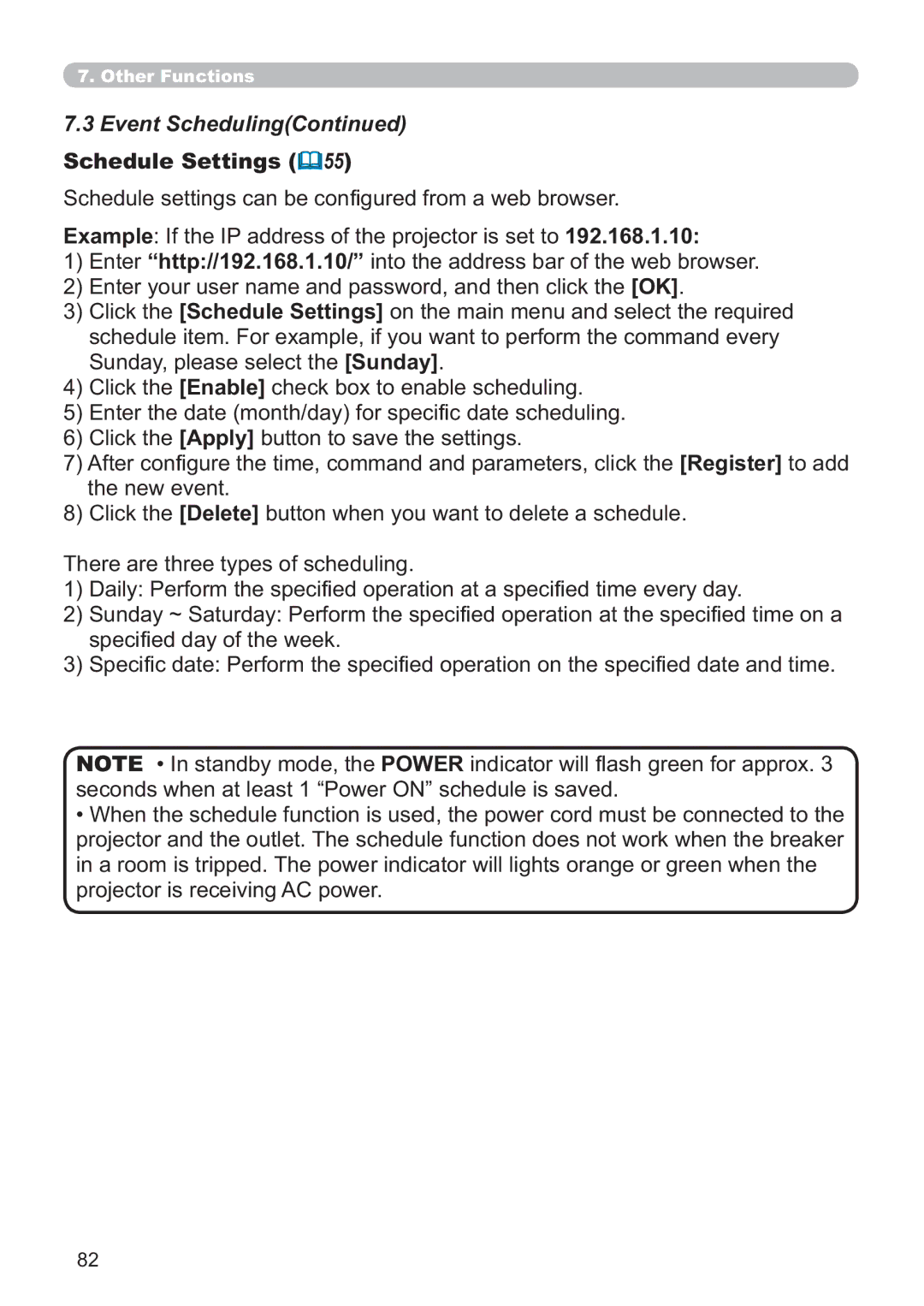 Hitachi ED-A220N user manual Event Scheduling, Schedule Settings 