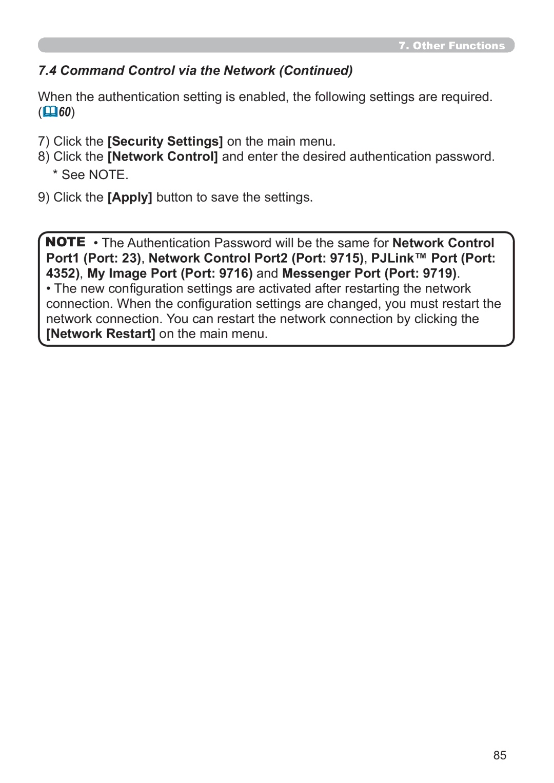 Hitachi ED-A220N user manual Command Control via the Network 