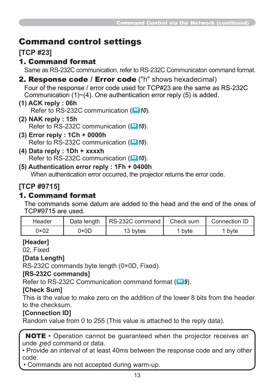 Hitachi ED-A220N user manual Command control settings 