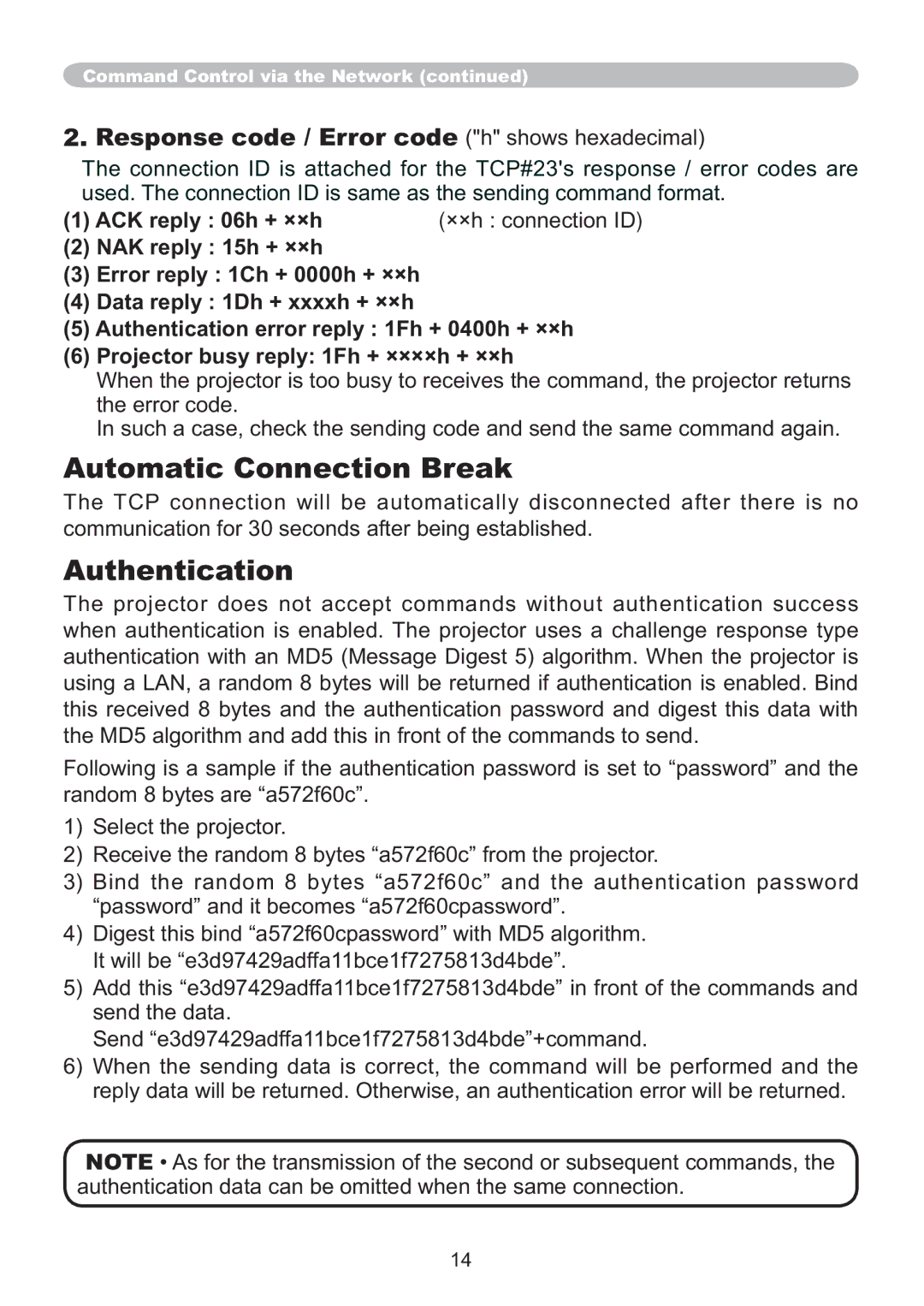 Hitachi ED-A220N user manual Automatic Connection Break, Authentication, ACK reply 06h + ××h, ××h connection ID 