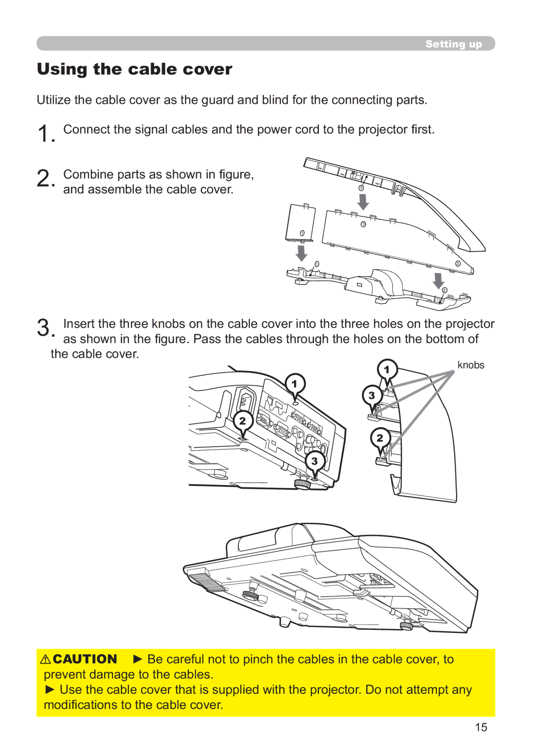 Hitachi ED-A220N user manual Using the cable cover 