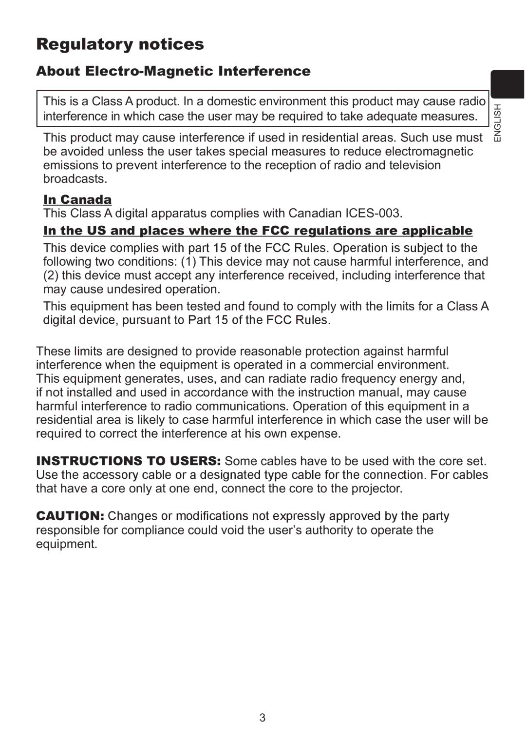 Hitachi ED-A220N user manual Regulatory notices, Canada, US and places where the FCC regulations are applicable 