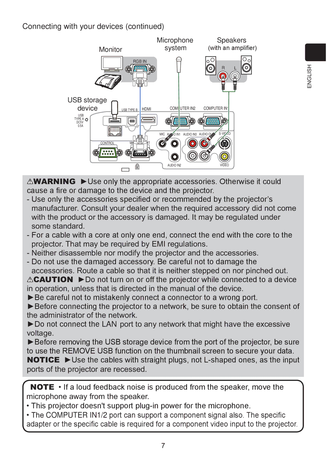 Hitachi ED-A220N user manual Connecting with your devices, Microphone 