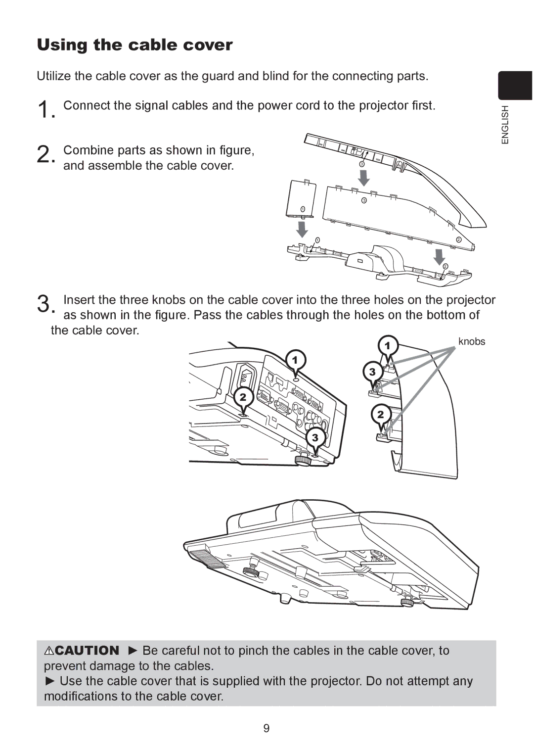 Hitachi ED-A220N user manual Using the cable cover, Combine parts as shown in gure Assemble the cable cover 