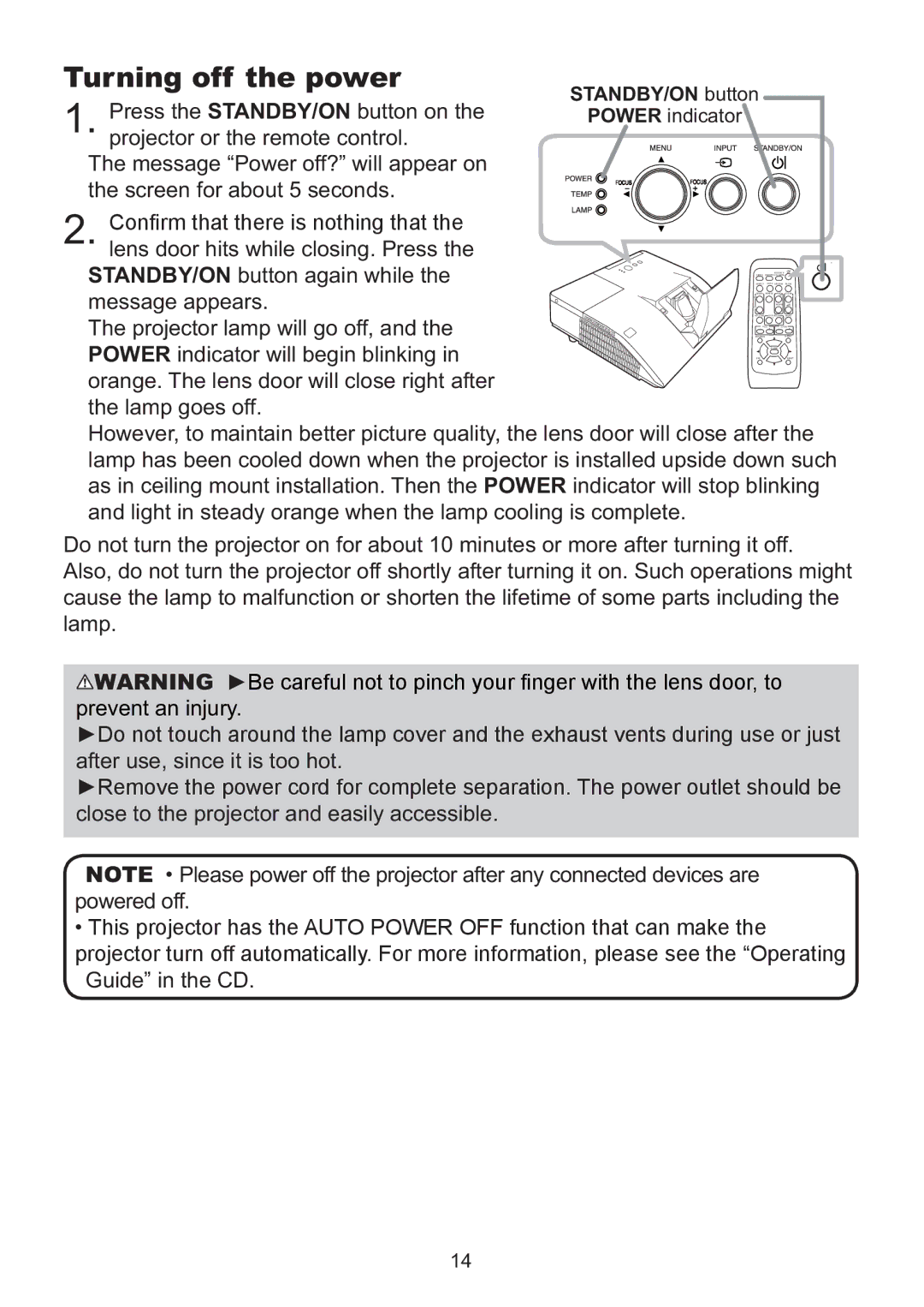 Hitachi ED-A220N user manual Turning off the power 