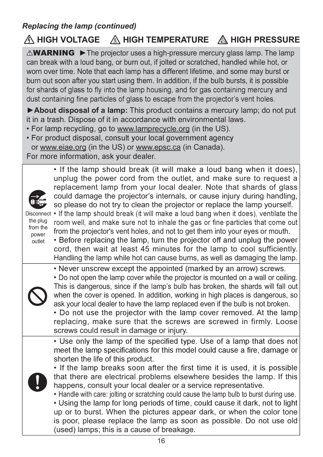 Hitachi ED-A220N user manual High Voltage High Temperature 