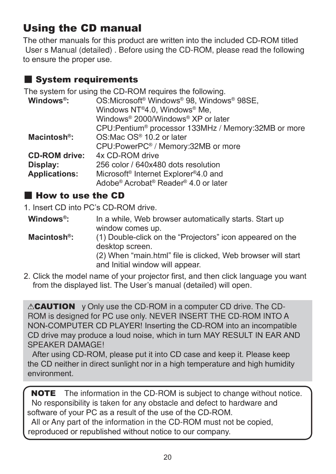 Hitachi ED-A220N user manual Using the CD manual, Macintosh, Display, Applications 