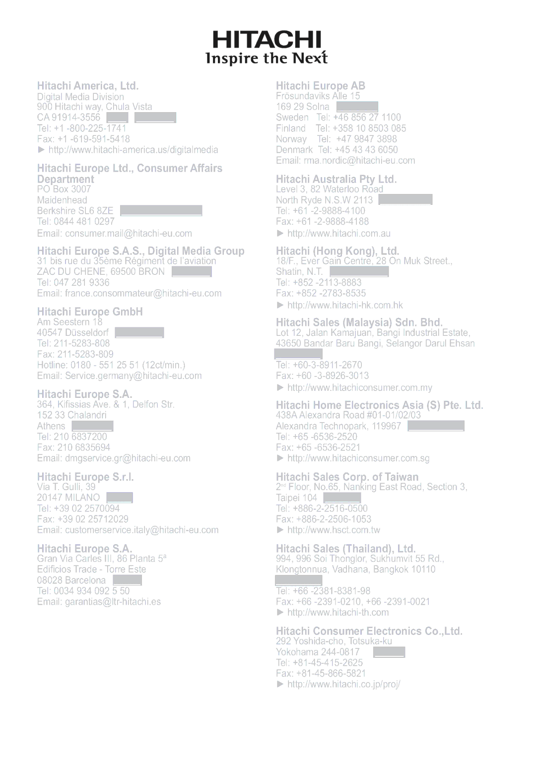 Hitachi ED-A220N user manual Hitachi Europe AB, Department, Hitachi Europe S.A.S., Digital Media Group 