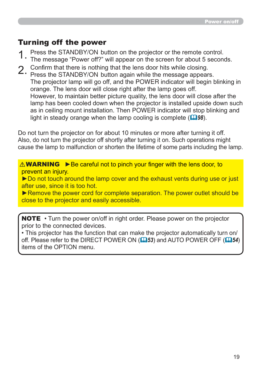 Hitachi ED-A220N user manual Turning off the power 