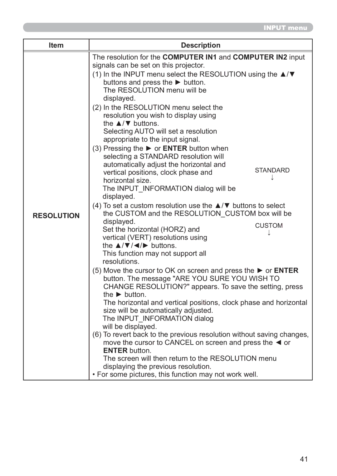 Hitachi ED-A220N user manual Resolution 