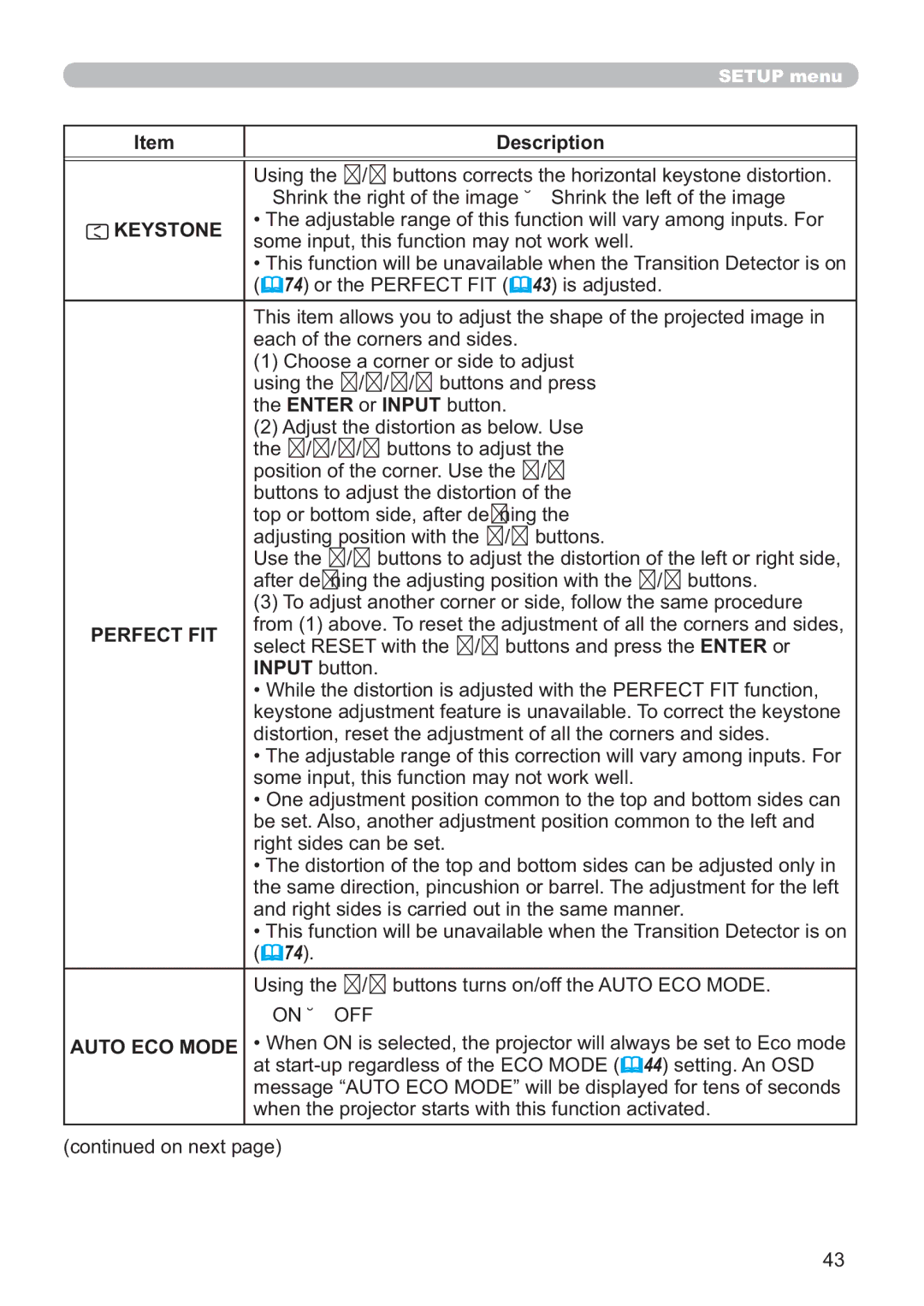 Hitachi ED-A220N user manual Keystone, Perfect FIT 