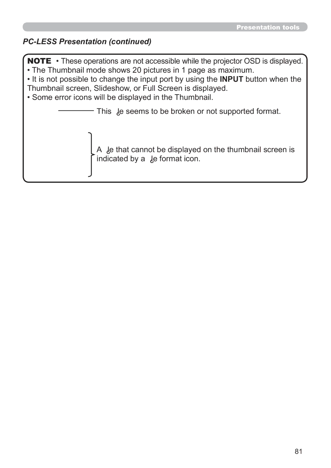 Hitachi ED-A220N user manual PC-LESS Presentation 