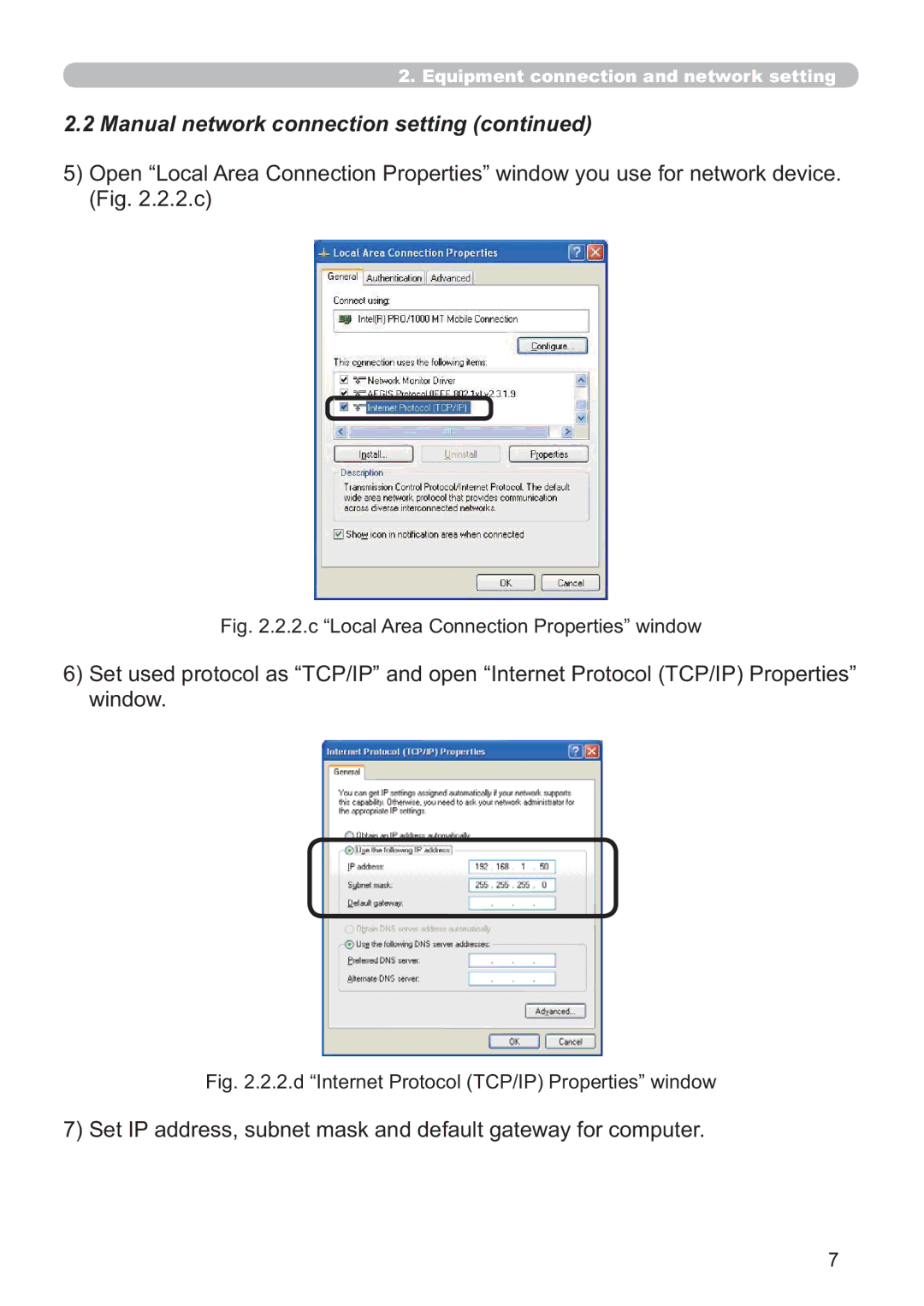 Hitachi ED-AW110N Manual network connection setting, Zlqgrz, LJF³/RFDO$UHD&RQQHFWLRQ3URSHUWLHV´ZLQGRZ 