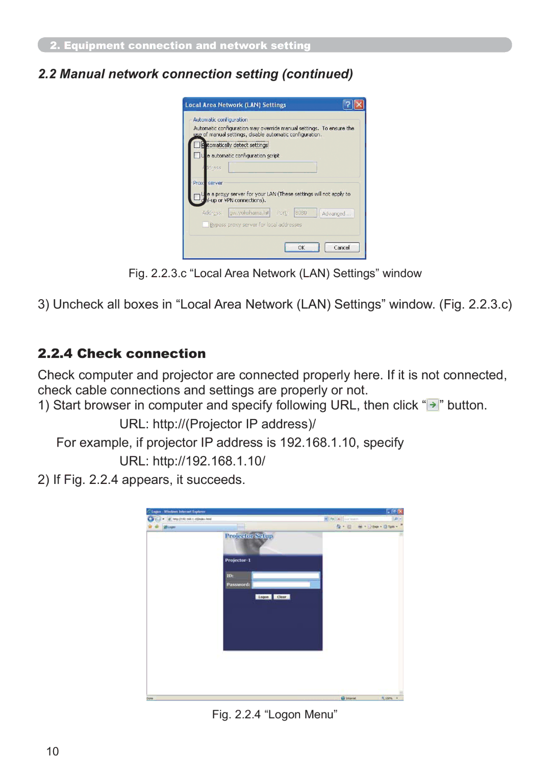 Hitachi ED-AW110N user manual Check connection, 85/KWWS3URMHFWRU,3DGGUHVV, 85/KWWS 