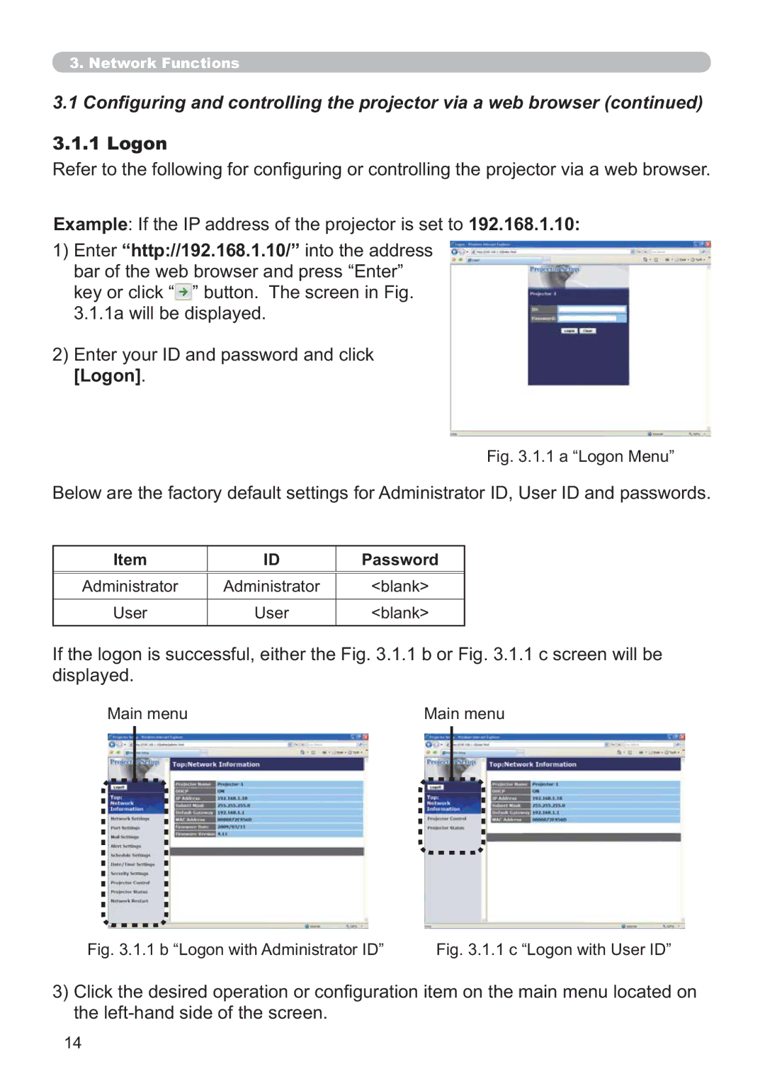 Hitachi ED-AW110N user manual Logon, Glvsod\Hg, WkhOhiwKdqgVlghRiWkhVfuhhq, Password, 0DLQPHQX 