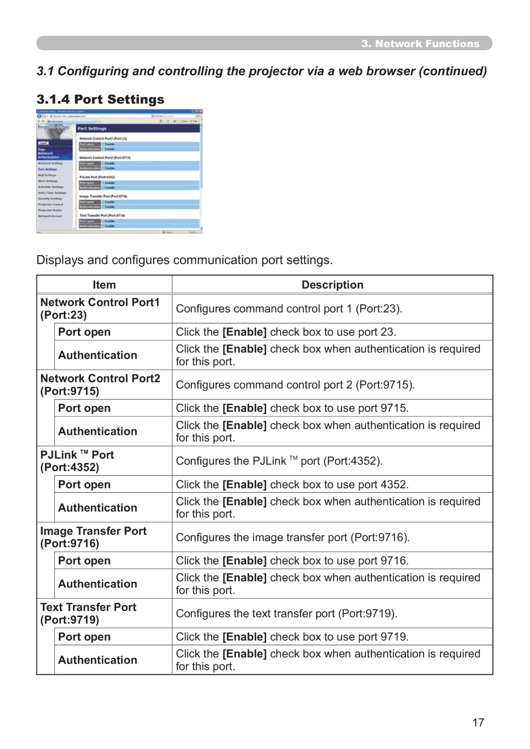 Hitachi ED-AW110N user manual Port Settings, Lvsod\VDqgFrq¿JxuhvFrppxqlfdwlrqSruwVhwwlqjv 