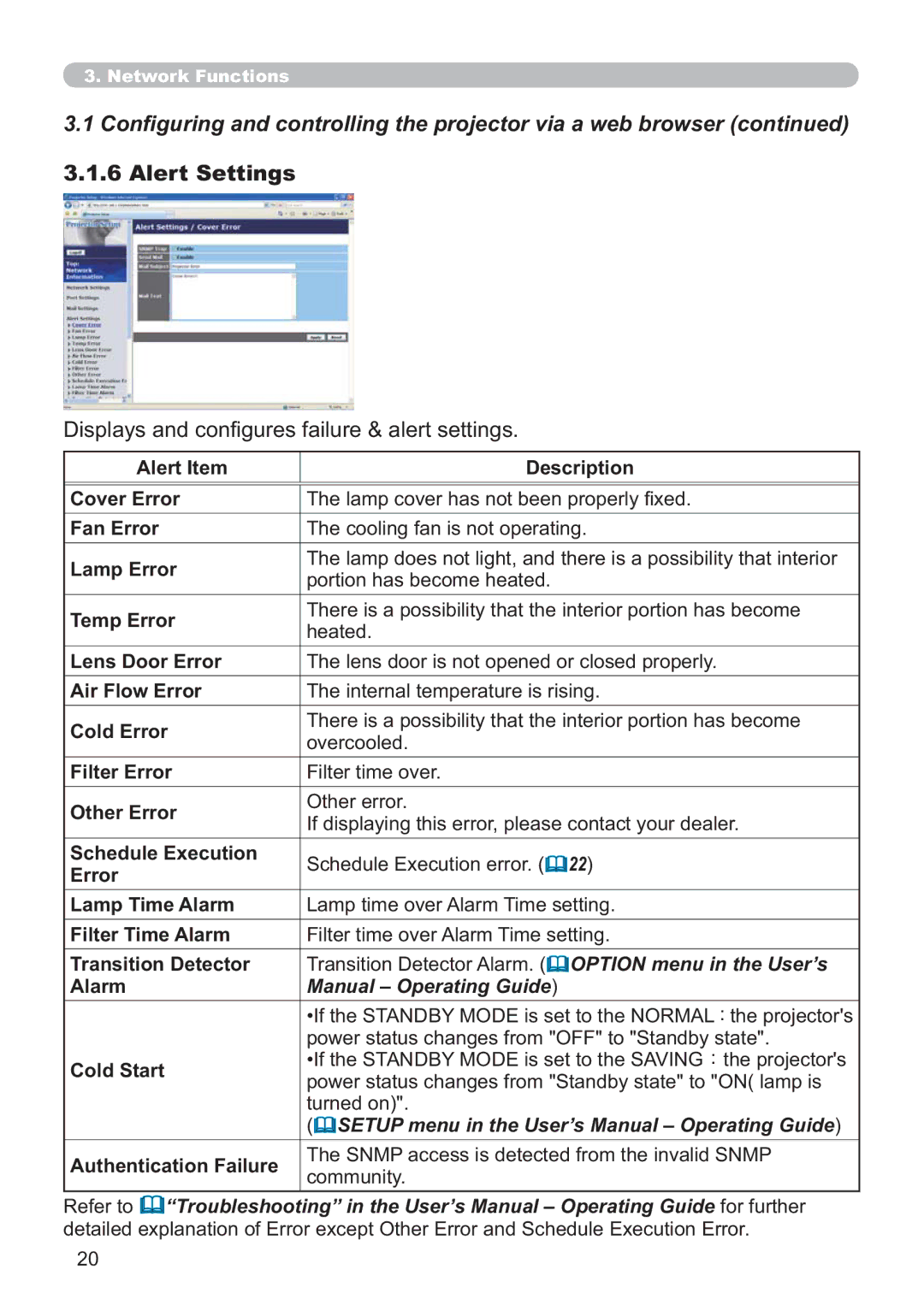 Hitachi ED-AW110N user manual Alert Settings, Lvsod\VDqgFrq¿JxuhvIdloxuh DohuwVhwwlqjv 