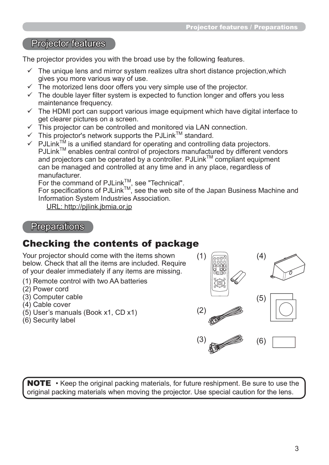 Hitachi ED-AW110N user manual Checking the contents of package 