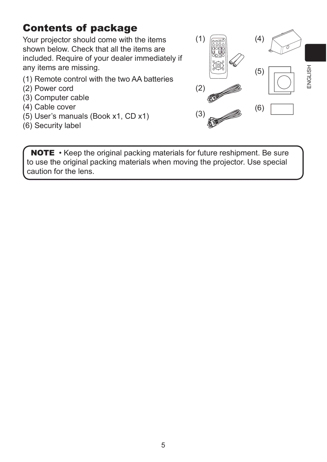 Hitachi ED-AW110N user manual Contents of package 