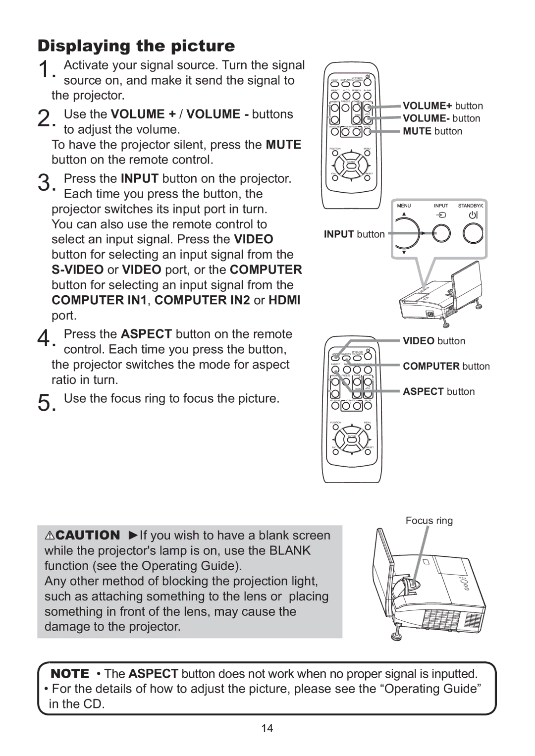 Hitachi ED-AW110N user manual Displaying the picture, RfxvUlqj 