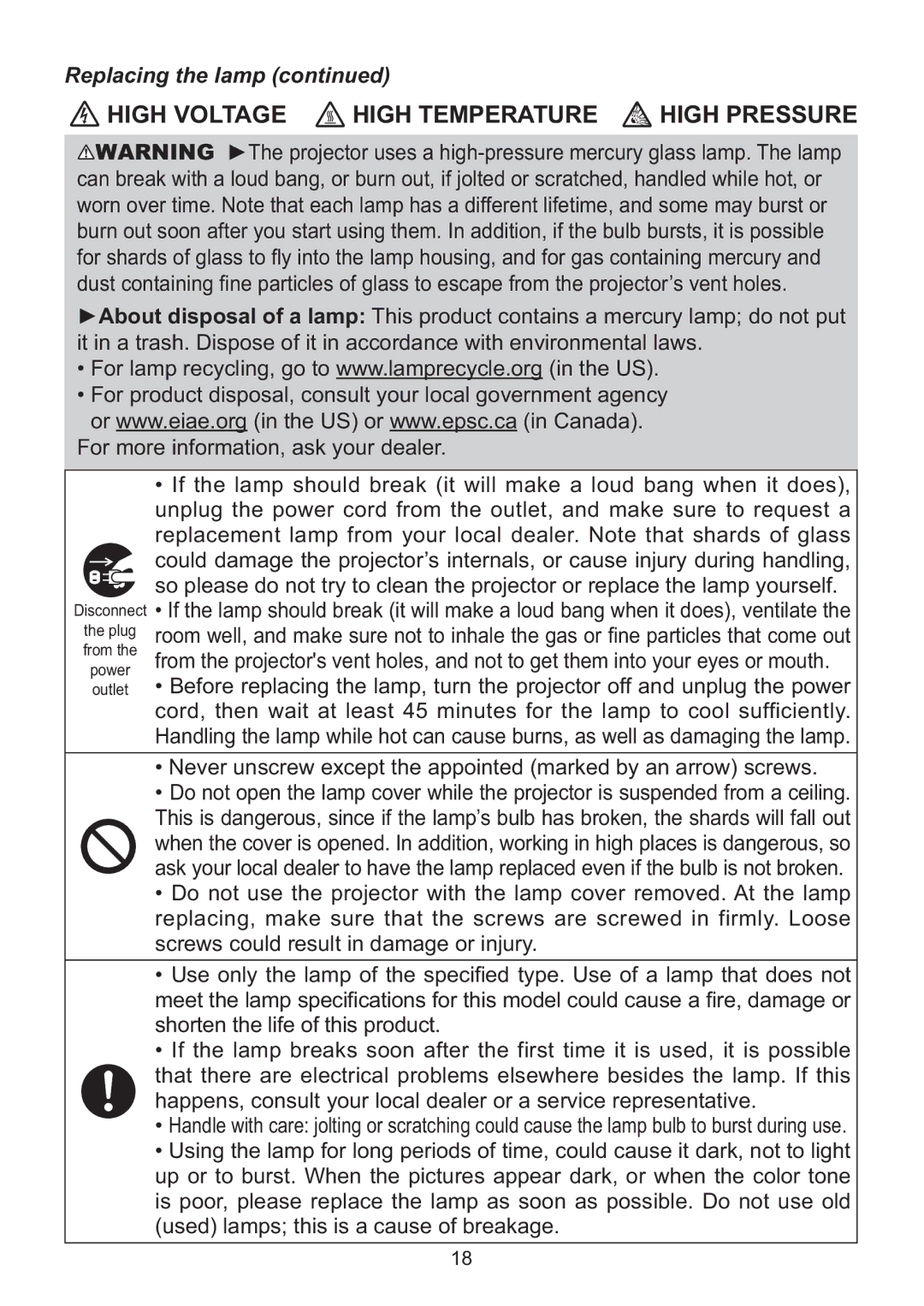 Hitachi ED-AW110N user manual Screws could result in damage or injury, Shorten the life of this product 