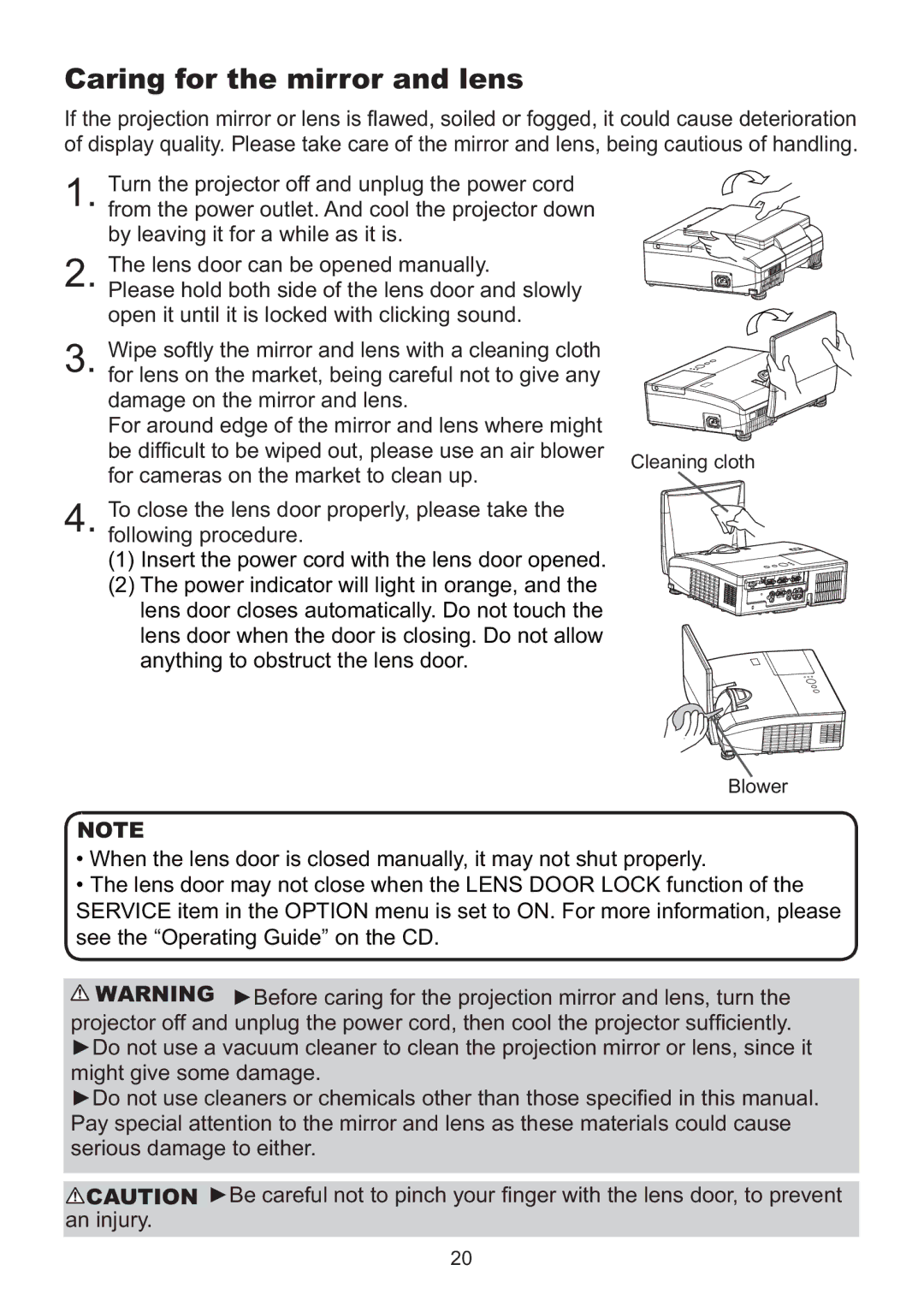 Hitachi ED-AW110N user manual Caring for the mirror and lens, Orzhu 