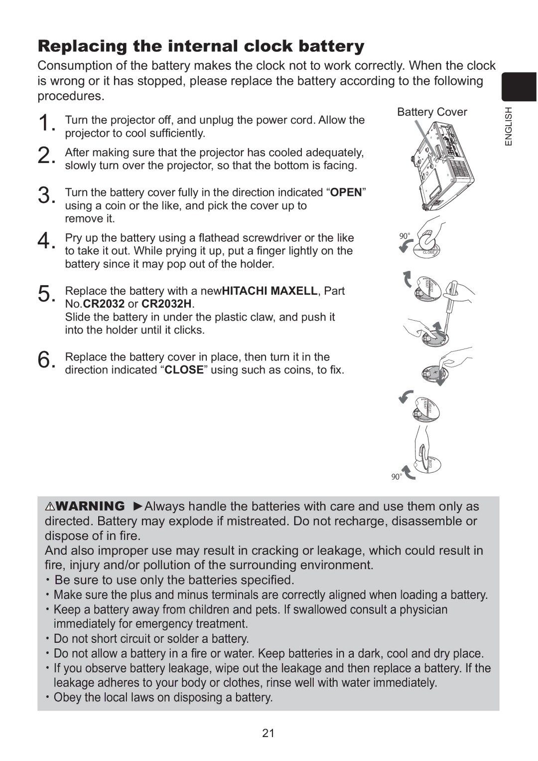 Hitachi ED-AW110N user manual ・%HVxuhWrXvhRqo\WkhEdwwhulhvVshfl¿Hg, ・2EH\WKHORFDOODZVRQGLVSRVLQJDEDWWHU\ 