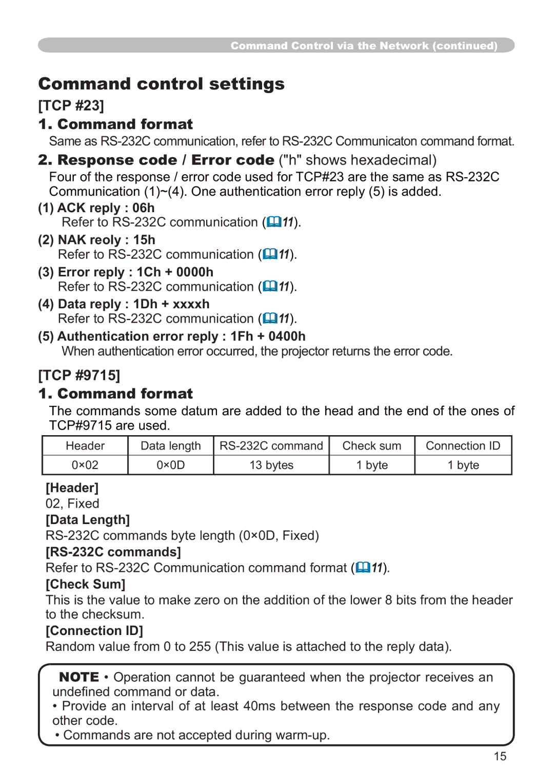 Hitachi ED-AW110N user manual Command control settings 