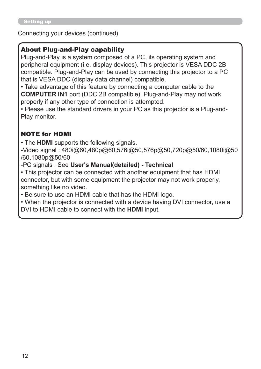 Hitachi ED-AW110N user manual Connecting your devices 