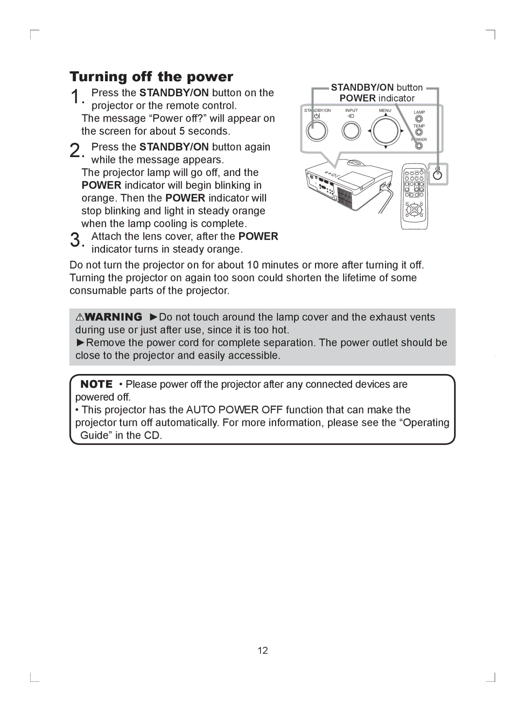 Hitachi ED-D11N user manual Turning off the power 