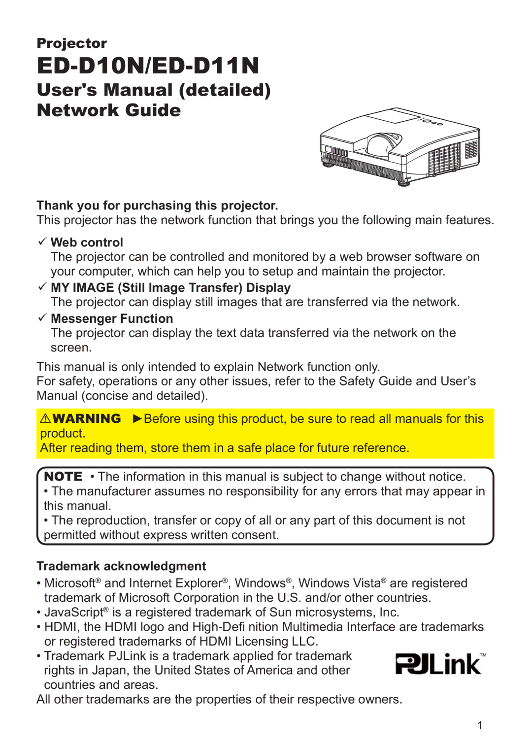 Hitachi ED-D11N user manual MY Image Still Image Transfer Display, 0DQXDOFRQFLVHDQGGHWDLOHG WKLVPDQXDO 