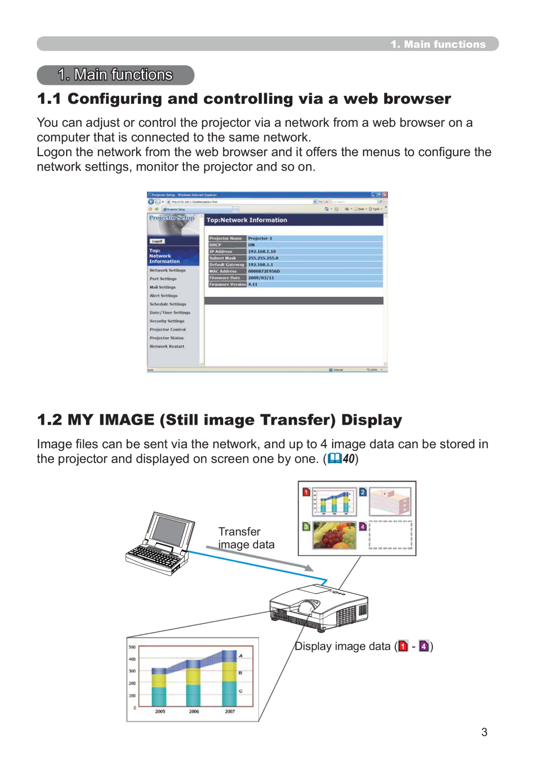 Hitachi ED-D11N 0DLQIXQFWLRQV, MY Image Still image Transfer Display, FrpsxwhuWkdwLvFrqqhfwhgWrWkhVdphQhwzrun 